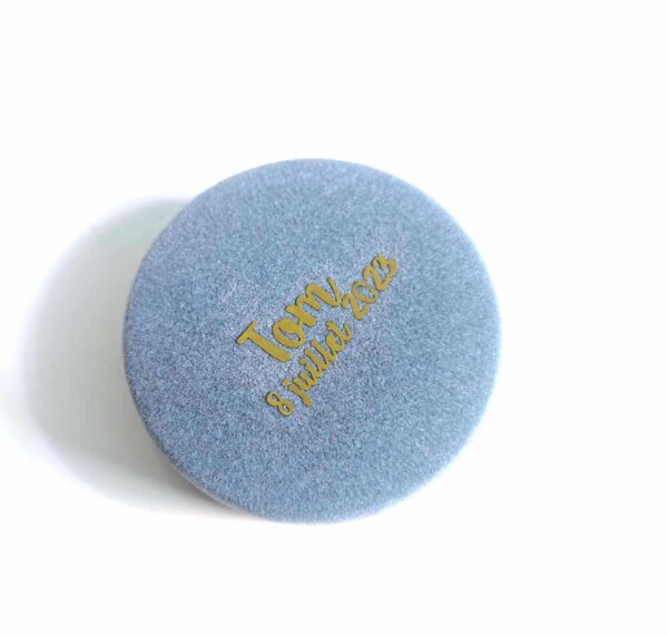 Boite a dragees ronde bleu effet velours