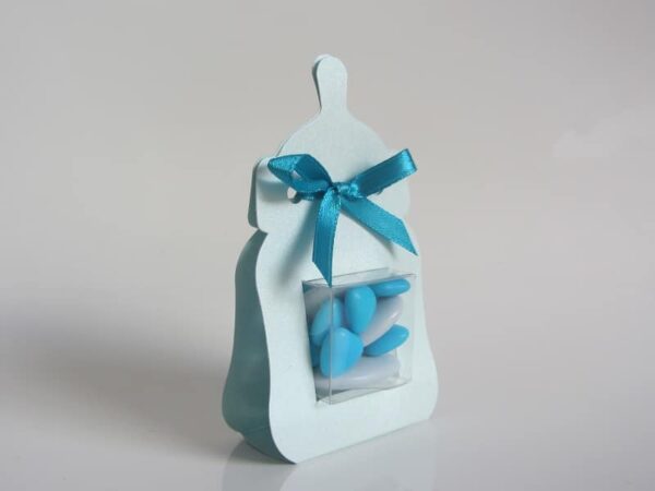 Boite a dragees biberon bleu ciel