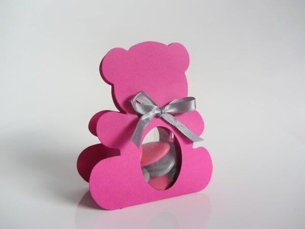 Boite a dragees ourson fuchsia