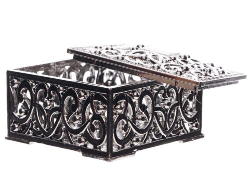 Boite a dragées carre arabesque argente