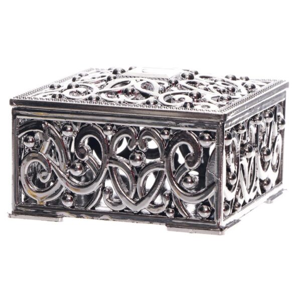 Boite a dragées carre arabesque argente