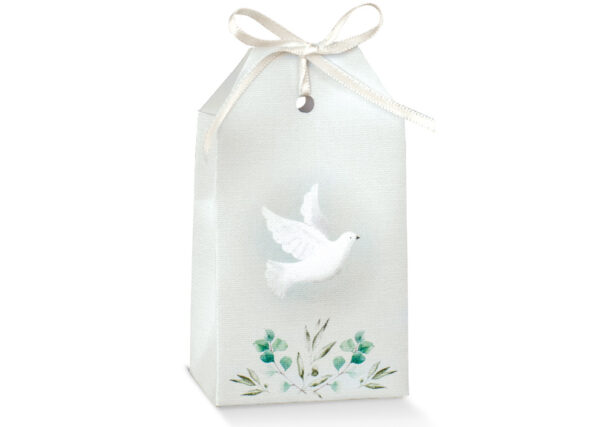 Boite a dragees colombe vert sauge etui