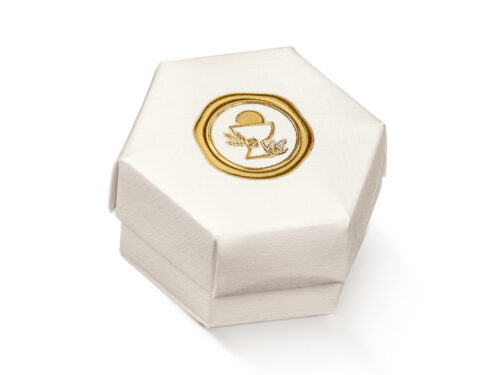 Boite à dragées communion blanc et or avec Calice