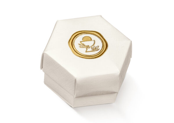 Boite à dragées communion blanc et or avec Calice