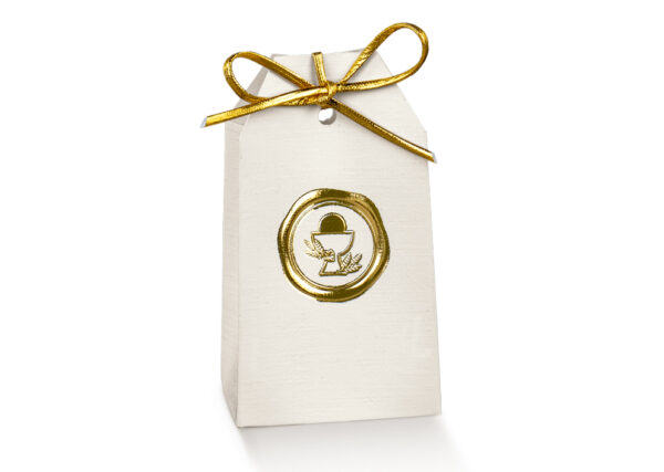 Boite à dragées communion blanc et or calice