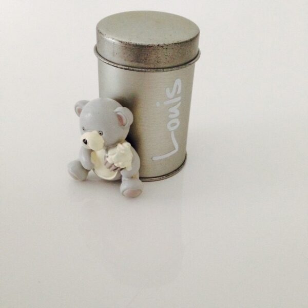 Ours aimanté sur boite métallique cylindrique