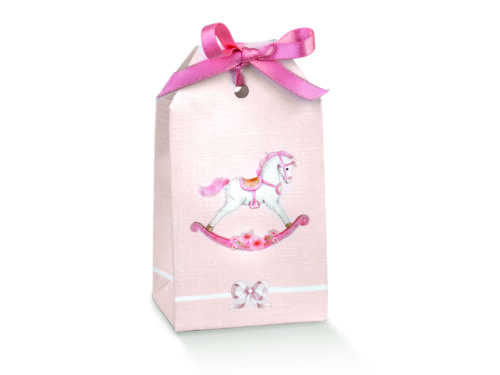 Boite a dragees etui cheval a bascule rose