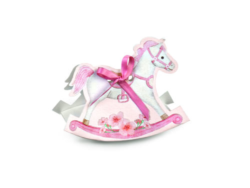 Boite a dragees forme cheval à bascule rose