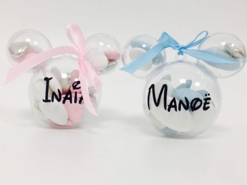 Contenant dragées Mickey Minnie en plexi tete de souris