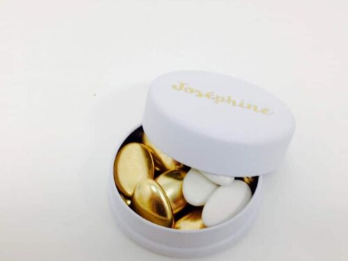 Boite à dragees ronde en metal Blanc