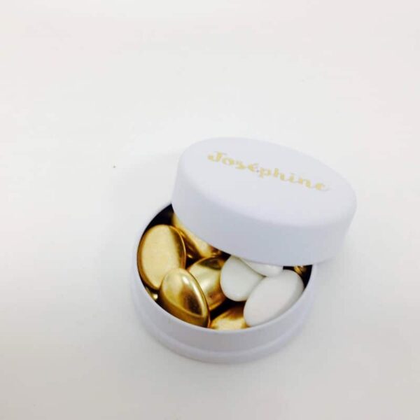 Boite à dragees ronde en metal Blanc