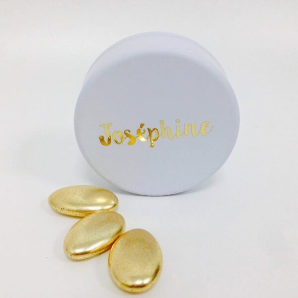 Boite à dragees ronde en metal Blanc