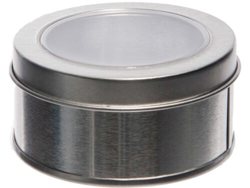 Boite a dragées ronde en métal argent