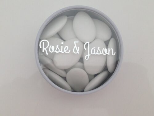 Boite à dragées mariage ronde en metal blanc