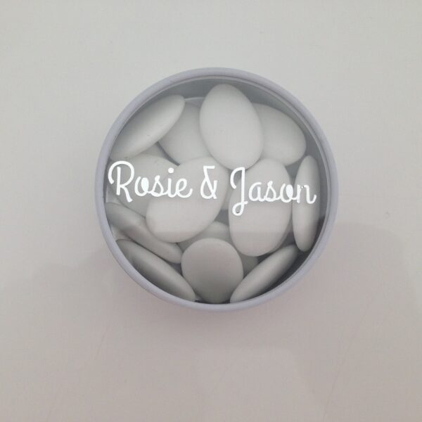 Boite à dragées mariage ronde en metal blanc