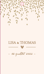 Boite a dragees rose poudré feuillage or