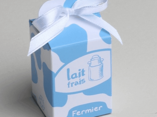 Contenant à dragées Brique de lait Bleu theme ferme