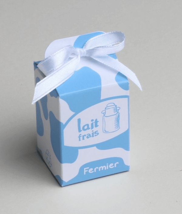 Contenant à dragées Brique de lait Bleu theme ferme