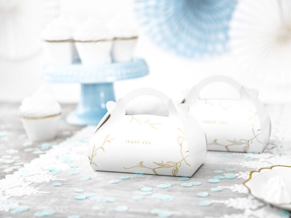 Boite à gâteaux blanc feuillage or