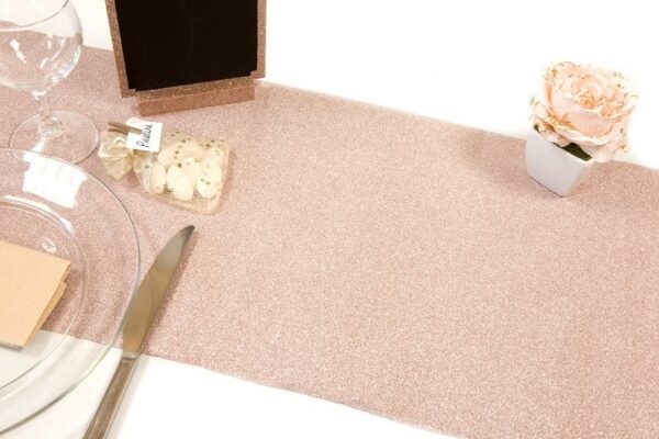 Chemin de table rose gold pailleté effet métal