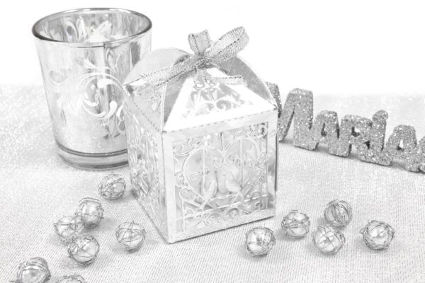 Boite a dragees cage à oiseau argenté