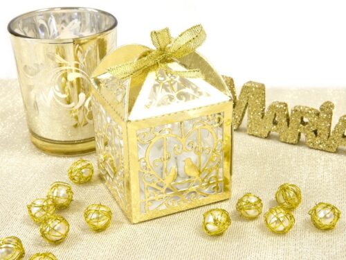 Boite a dragees cage à oiseau Or