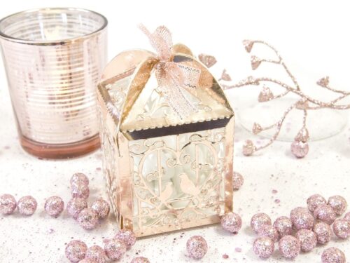 Boite a dragees cage à oiseau Rose Gold
