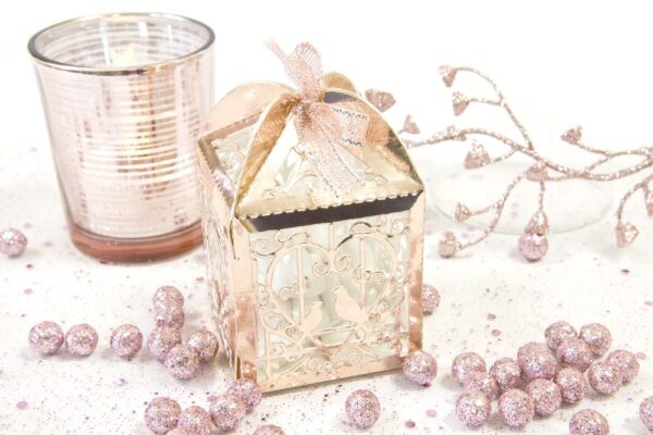 Boite a dragees cage à oiseau Rose Gold