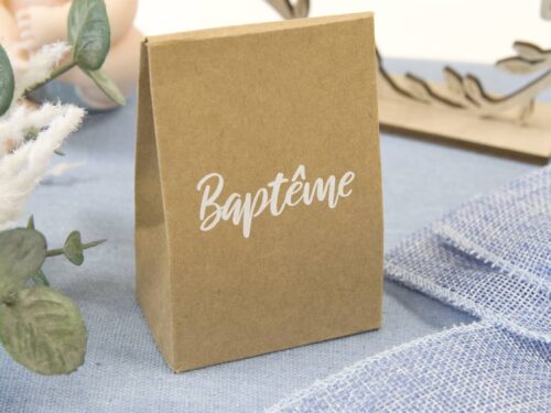 Boite à dragées Baptême - Pochette Kraft - Lot de 6