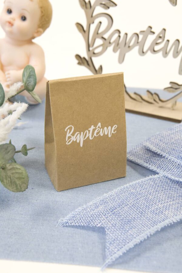 Boite à dragées Baptême - Pochette Kraft - Lot de 6