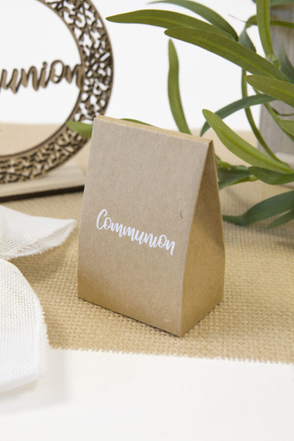 Boite à dragées Communion - Pochette Kraft - Lot de 6