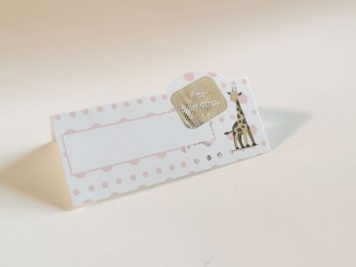 Carte de table girafe a pois rose
