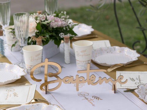 Centre de table baptême or doré