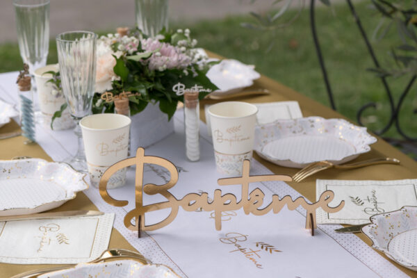 Centre de table baptême or doré