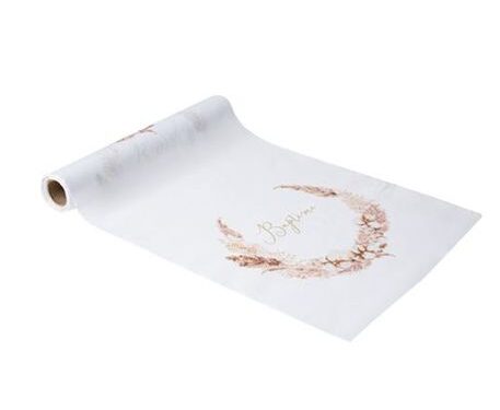 Chemin de table Baptême tissu blanc et pampas