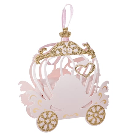 Contenants carrosse Rose et paillettes Or 79692