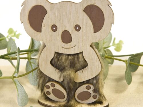 Centre de table Koala en bois et fourrure
