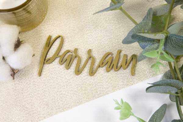 décoration de table parrain bois doré