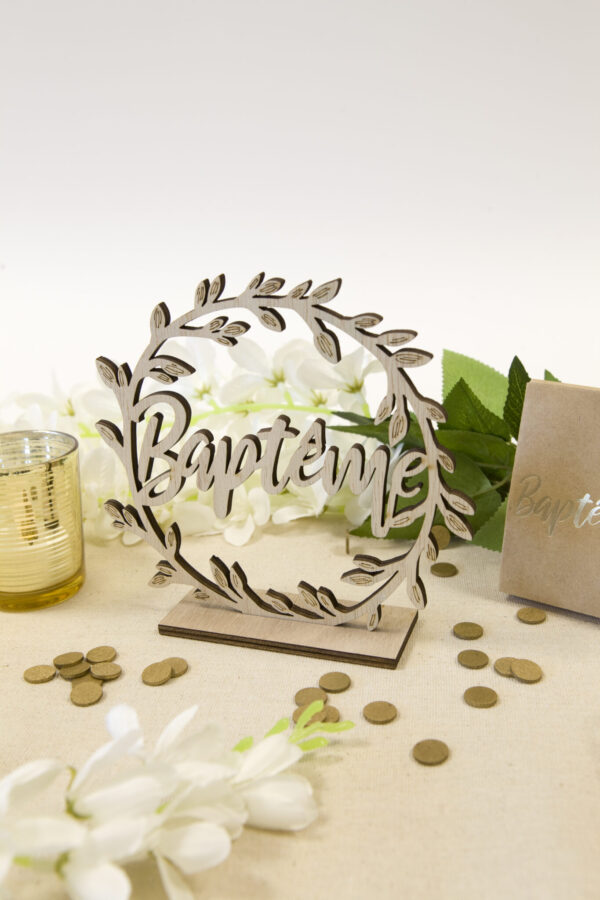 Centre de table Baptême - Couronne en bois