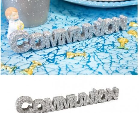 Decoration de table communion argent