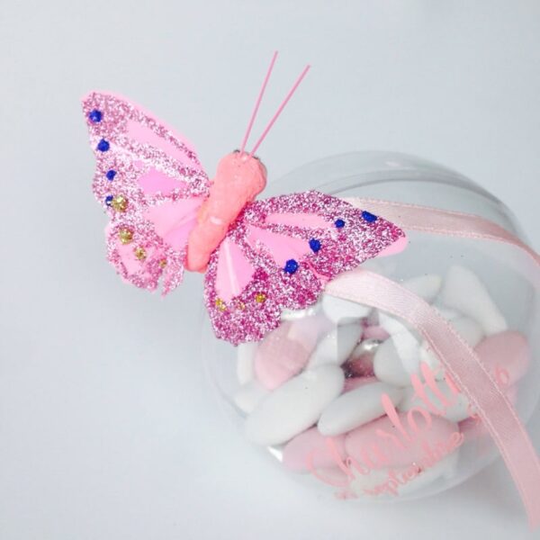 Papillon sur pince rose - deco dragees bapteme mariage communion
