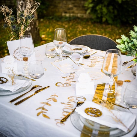 Déco baptême blanc et or