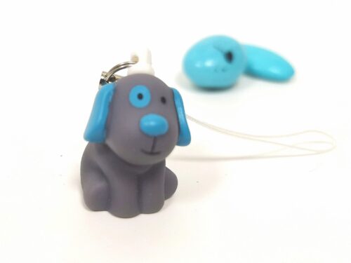 dragees chien gris et turquoise avec attache