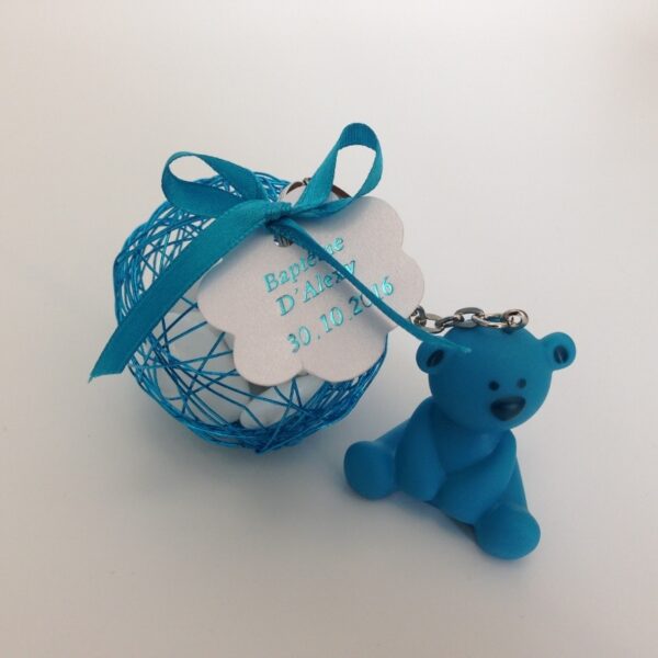 Dragées bapteme (51) Porte clés Ourson - Bleu turquoise