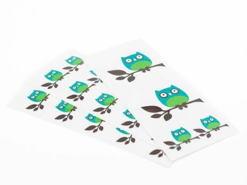 Stickers chouette bleu dragées baptême - Lot de 30