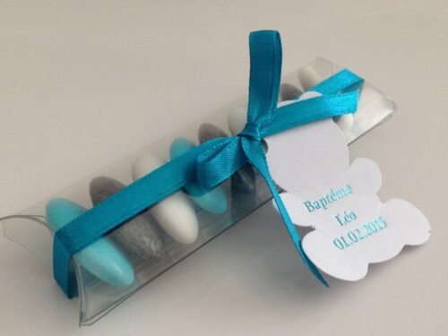 Etui à dragées avec étiquette ourson