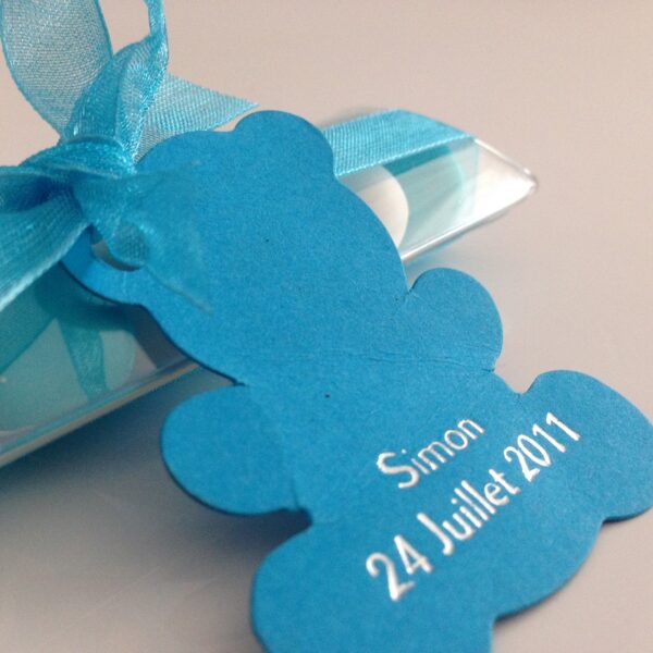 Contenant dragées ourson - Turquoise  - Dragées baptême