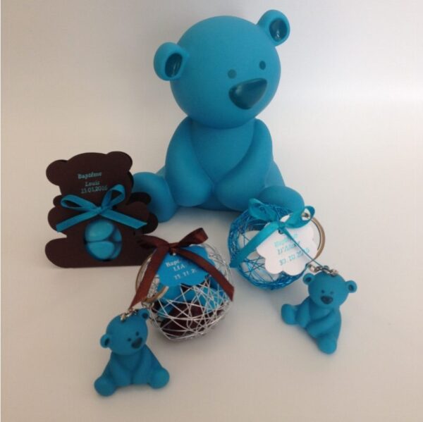 Dragées bapteme turquoise et chocolat(44) Porte clés Ourson - Bleu turquoise