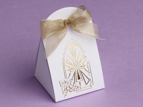 Boite à dragées communion -  Pochon motif  vitrail or - Lot de 10