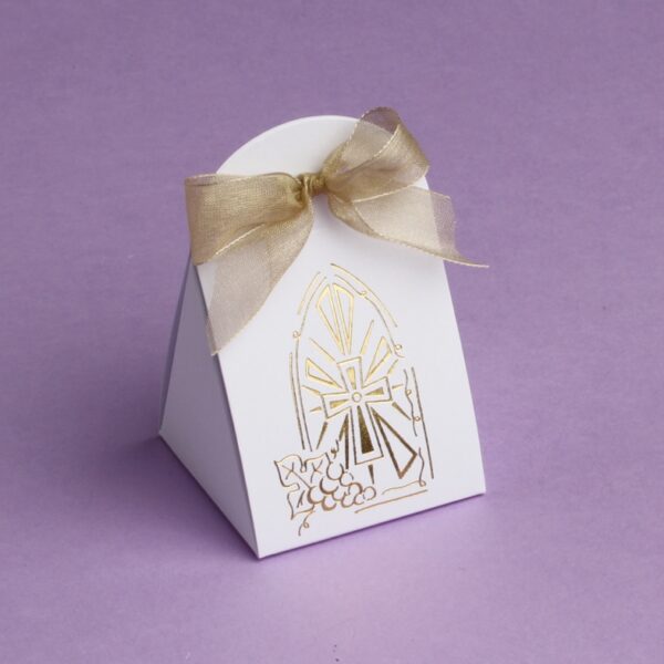 Dragées communion blanc et or (4) Boite à dragées communion - Pochon motif vitrail or - Lot de 10